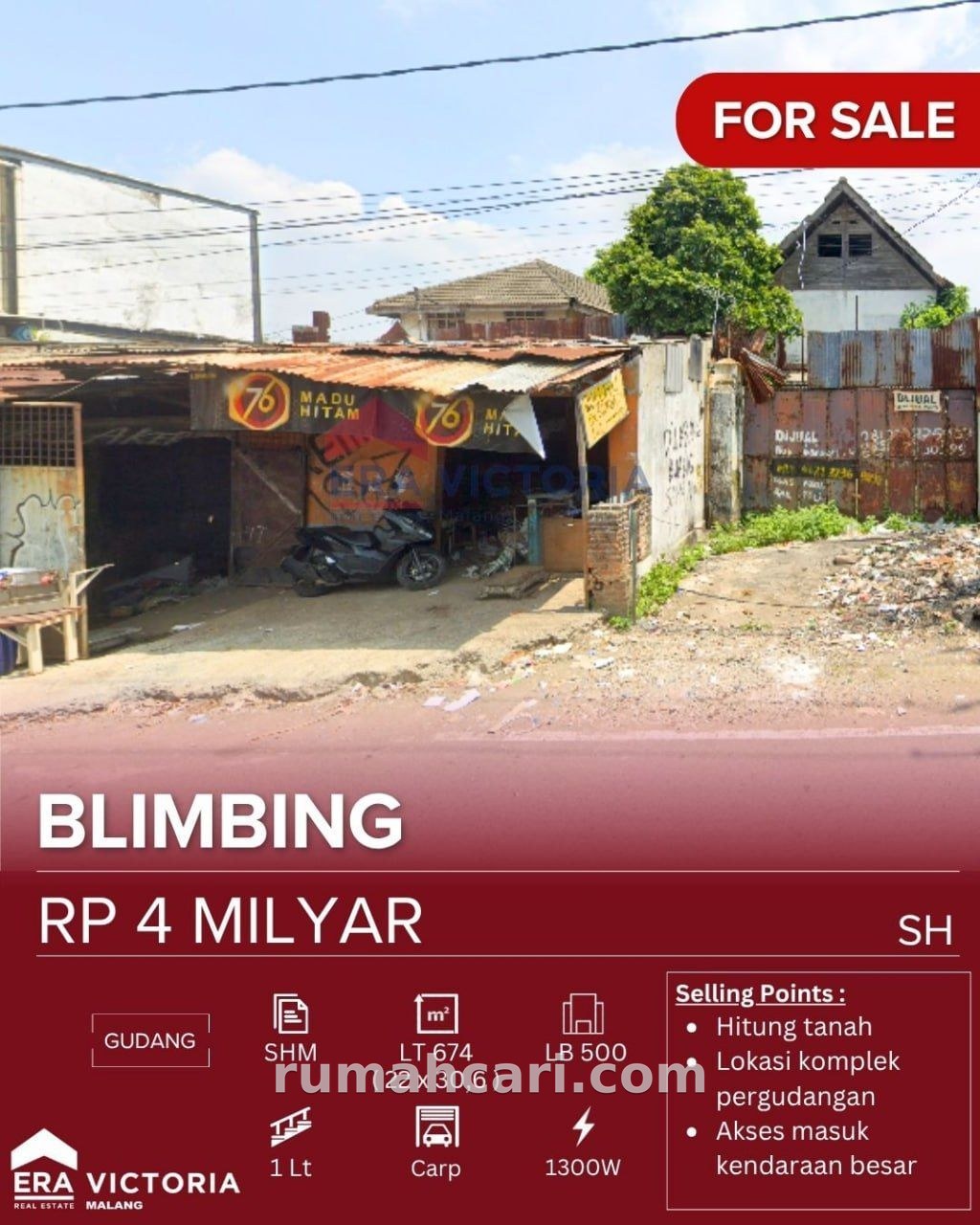 Dijual Gudang Hitung Tanah Komplek Pergudangan, Akses Masuk Kendaraan Besar. 